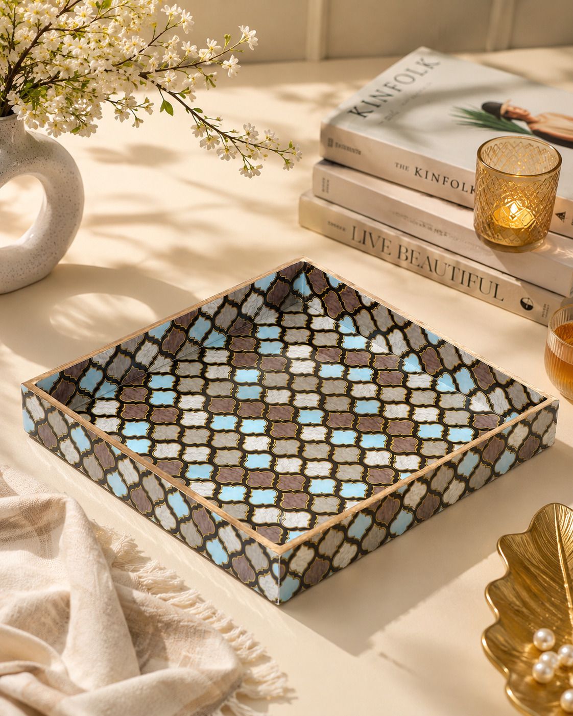 MDF Wooden Enamel Coated Serving Tray Decorative Tea & Coffee Tray-image-6