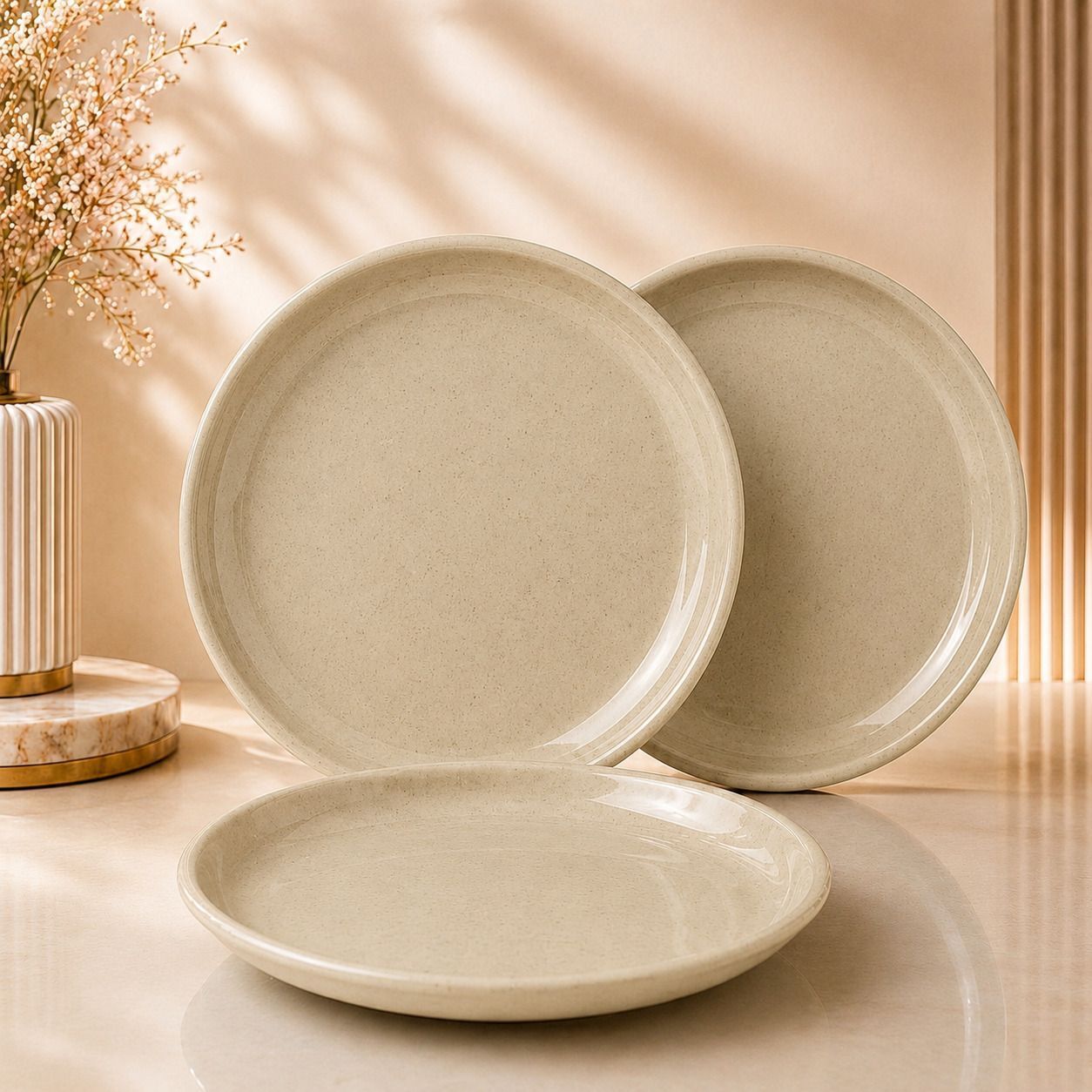 gepenterprises Beige Stone Finish 11 Inch Round Plastic Dinner Plate-picture-44