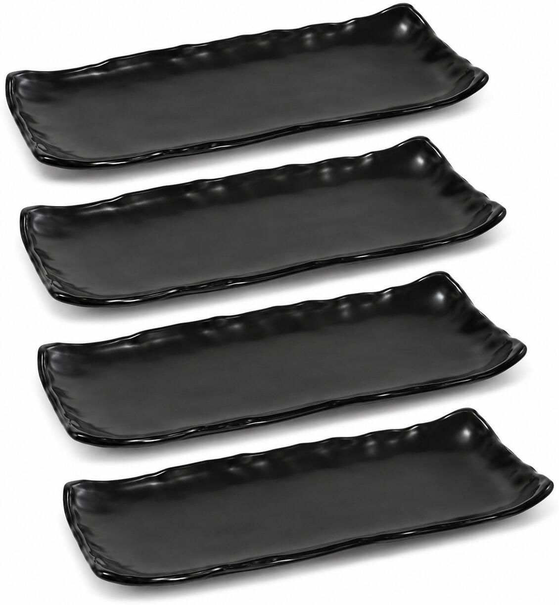 Falafel Snack Serving Platter Set of 4 Premium Black Rectangular Starter Tray Sizzler Tray-image-9