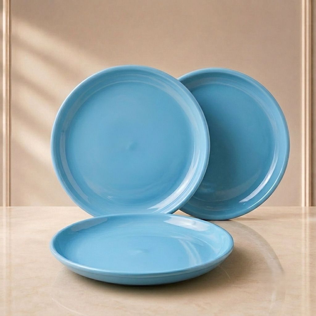 Light Blue 11 Inch Round Plastic Dinner Plate-image-4