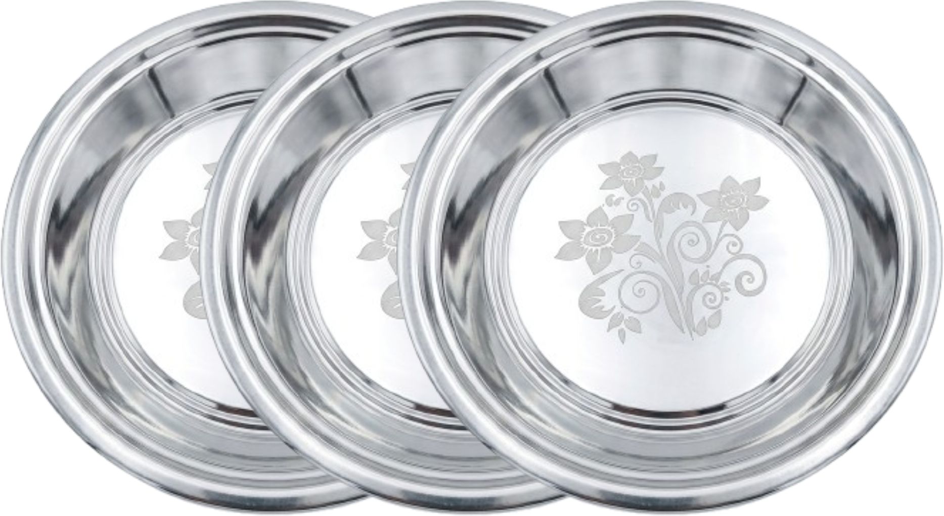 tkona Dinner Thali Set of 3 | 10 Inch Laser Print Mirror Finish Dinner Bhojan Plates Dinner Plate-picture-12