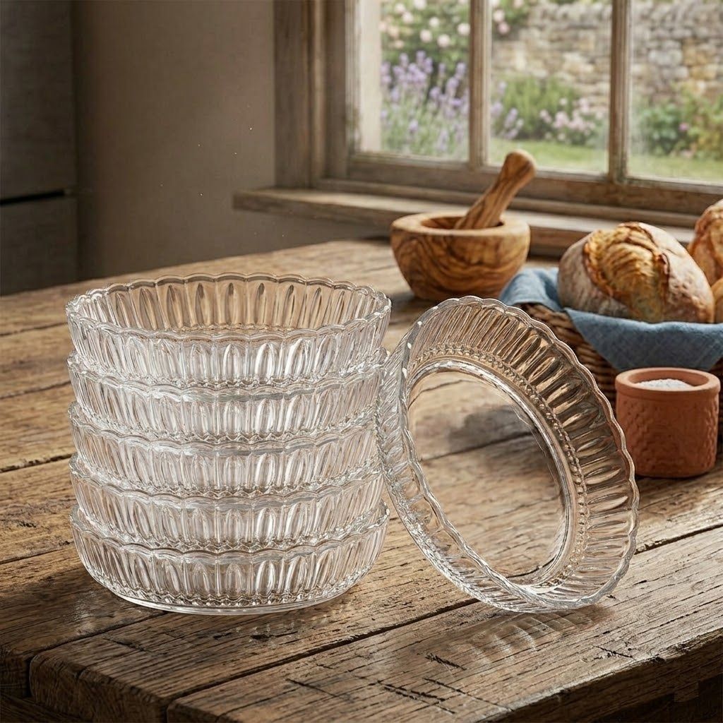 300ml Small Ribbed Serving Dish Set – Versatile Round Glass Plate for Snacks Tray-image-16