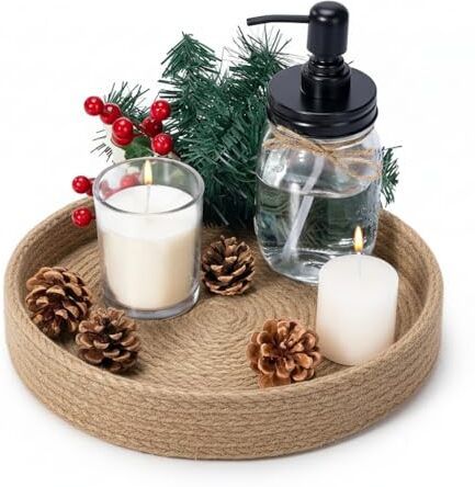 Jute Dining Room Table Small Candle Serving Tray for Coffee Table and Home Décor. Storage Basket-image-14