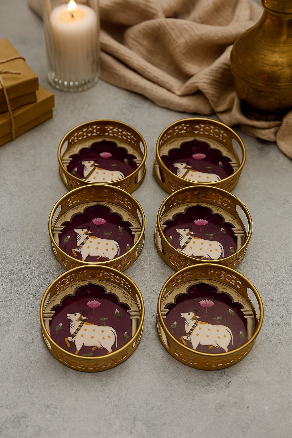Serving Tray, 6 inch, Coffee & Tea Serving Tray, Cake Serving Tray, Pichwai Tray Tray-image-13