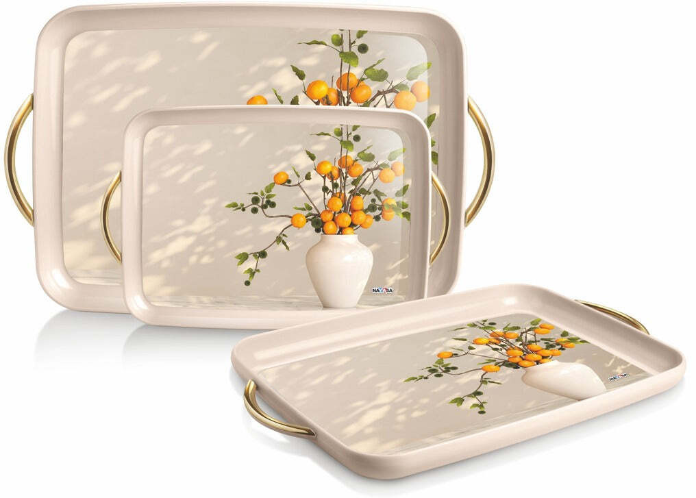 nayasa Serving Tray Set With Durable Handle For Home,Kitchen,Office Big,Medium,Small Tray image 1