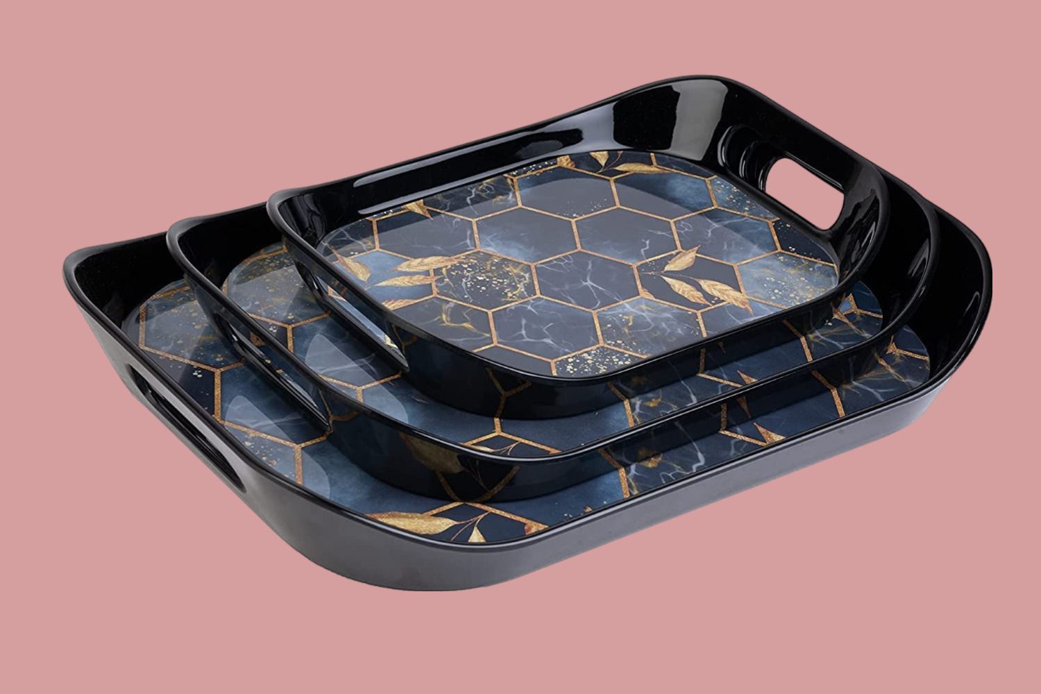 Serving Tray Set of 3 Honeycomb Design Serving Platters Tray-image-39