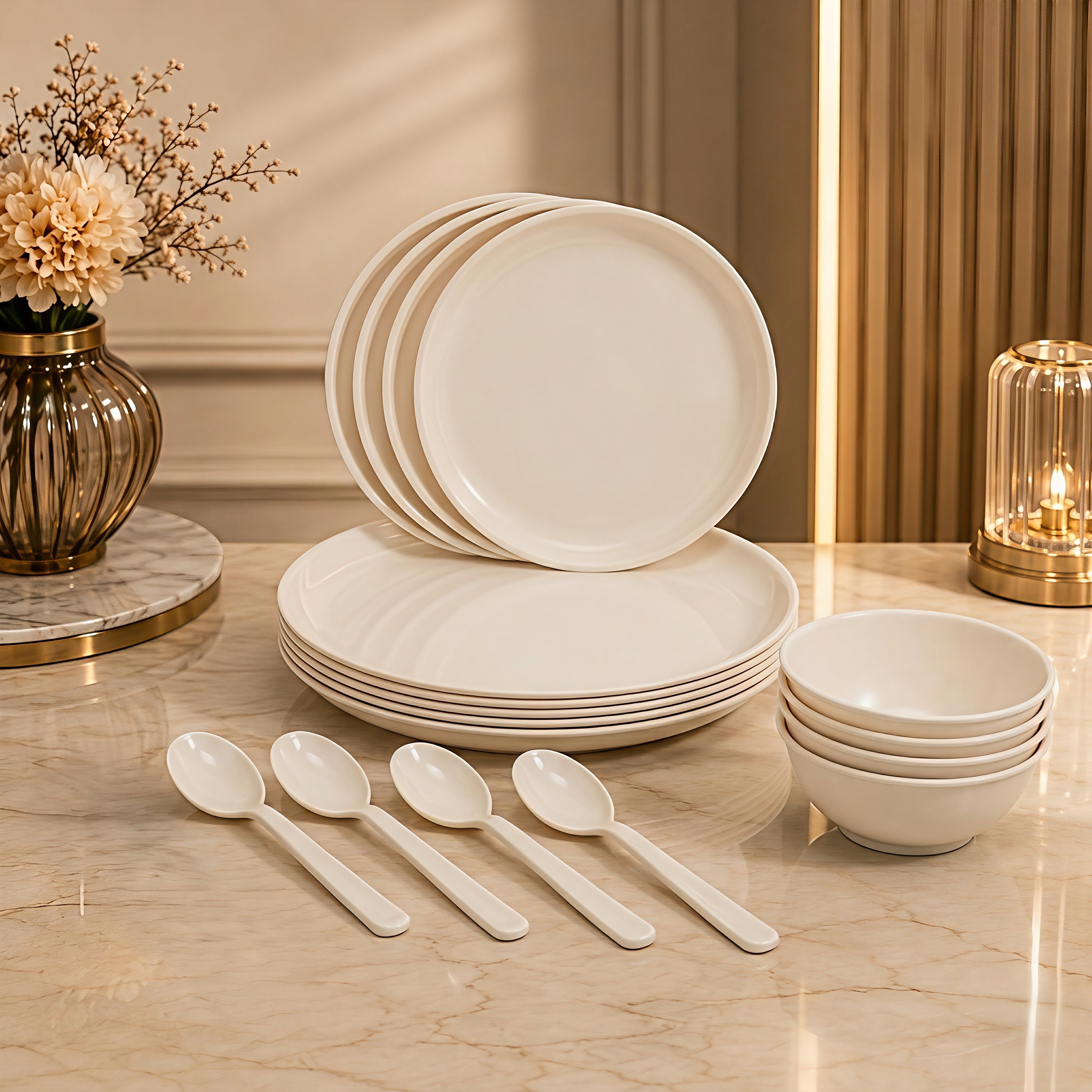 Plastic Dinner Set | Off White Crockery Set for Home Use Dinner Plate-image-21