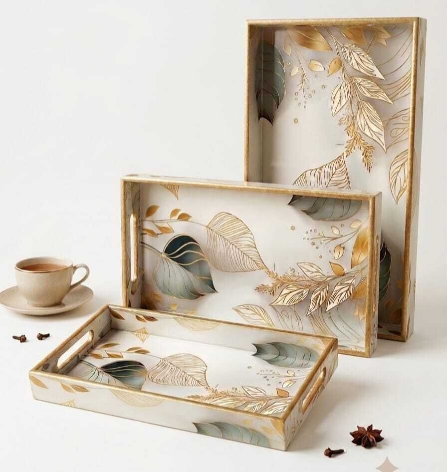 impesson handicrft Serving Tray Set of 3 Tea Coffee Tray | Kitchen Breakfast Tray | Home Decor Gift Tray-picture-37