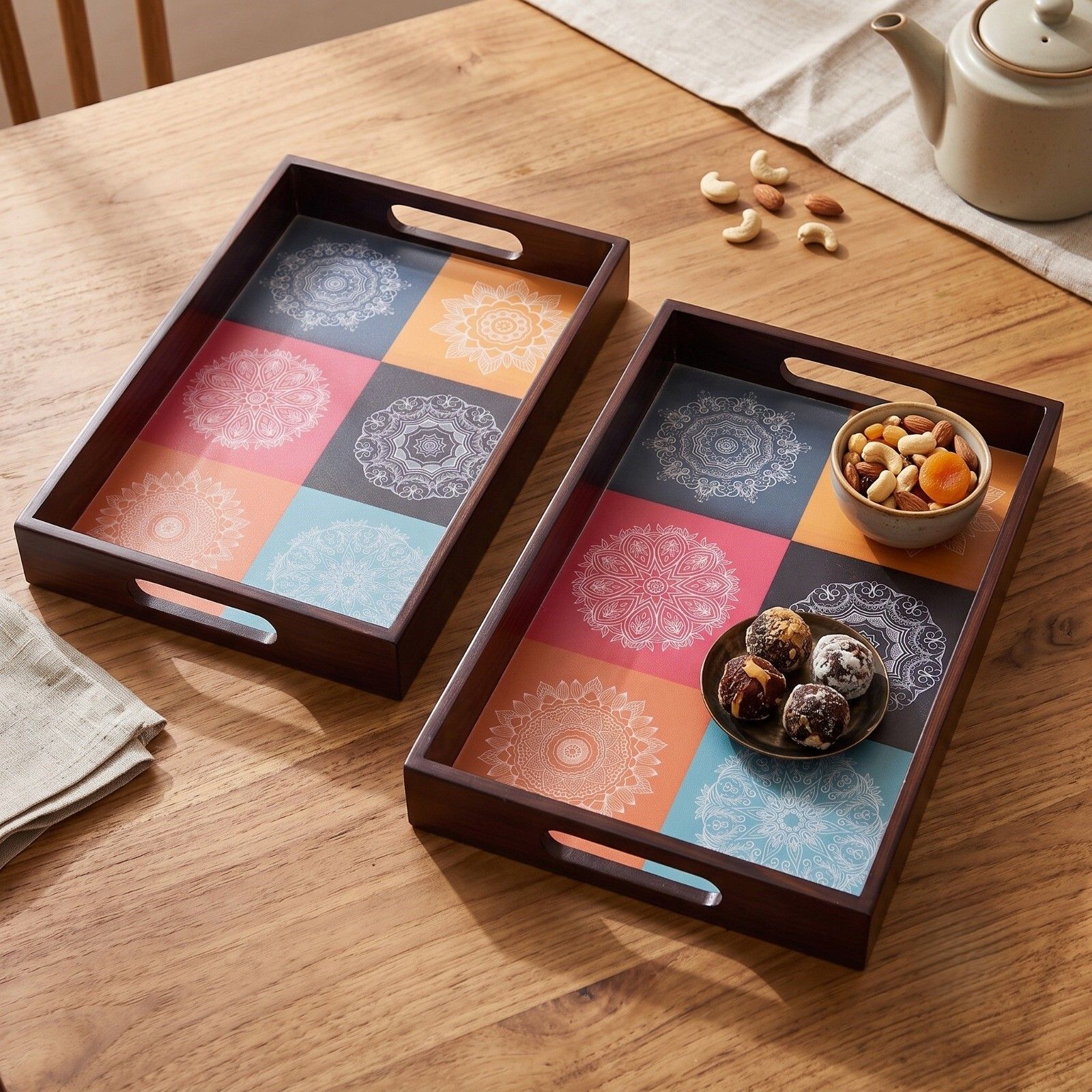 angira handicrafts Elegent Wooden serving tray AHS-2SER.TRAY43 Chip & Dip Tray-picture-49