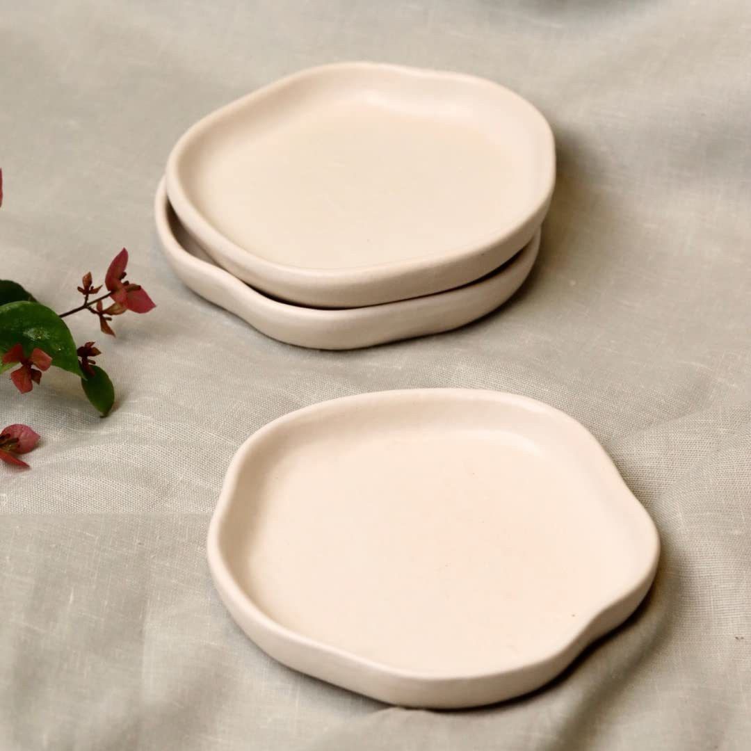 Handmade White Handmade Dessert Plate (Set of 2) Dinner Plate-image-1