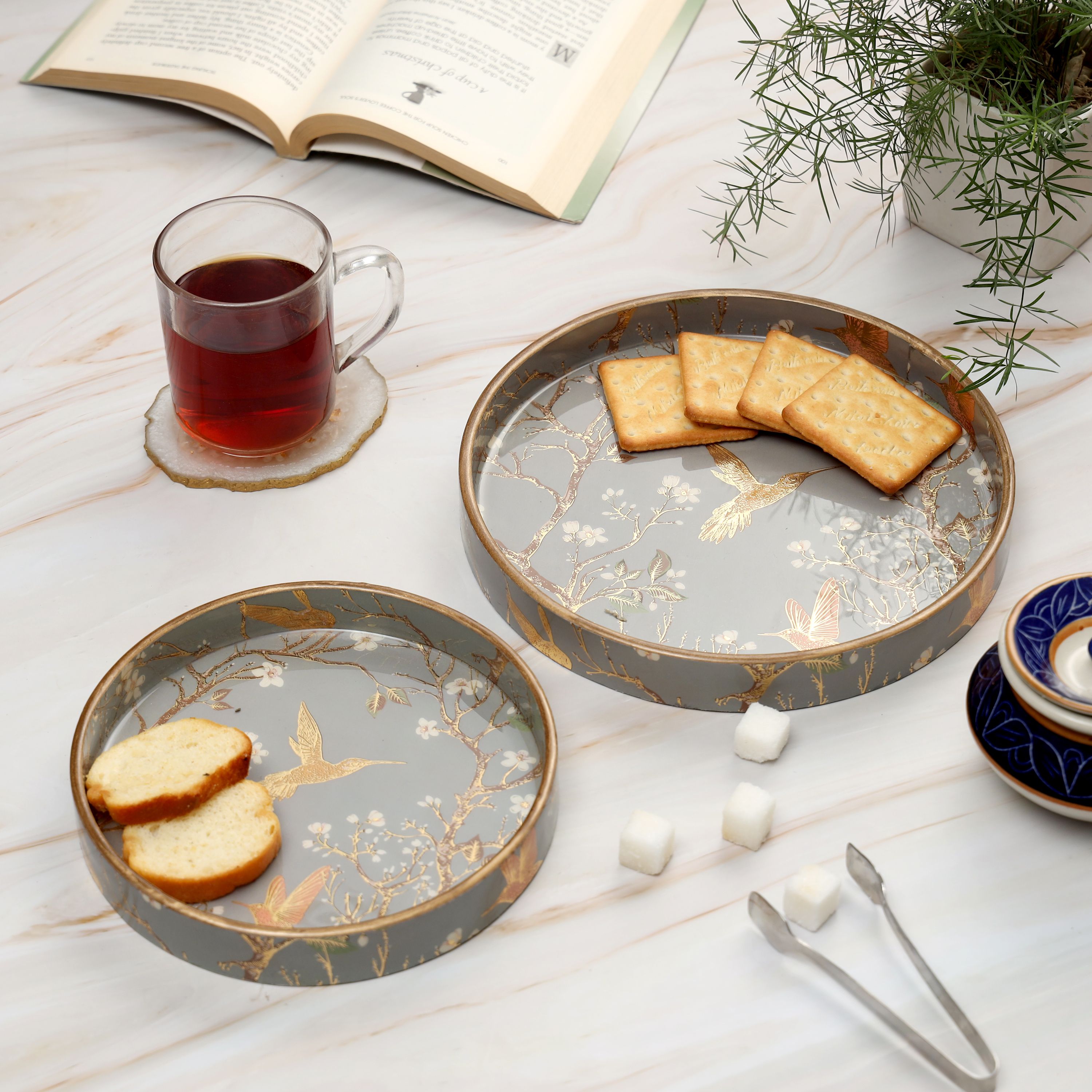 Set of 2 Round Decorative Serving Tray for Diwali & Festive Season Tray-image-27