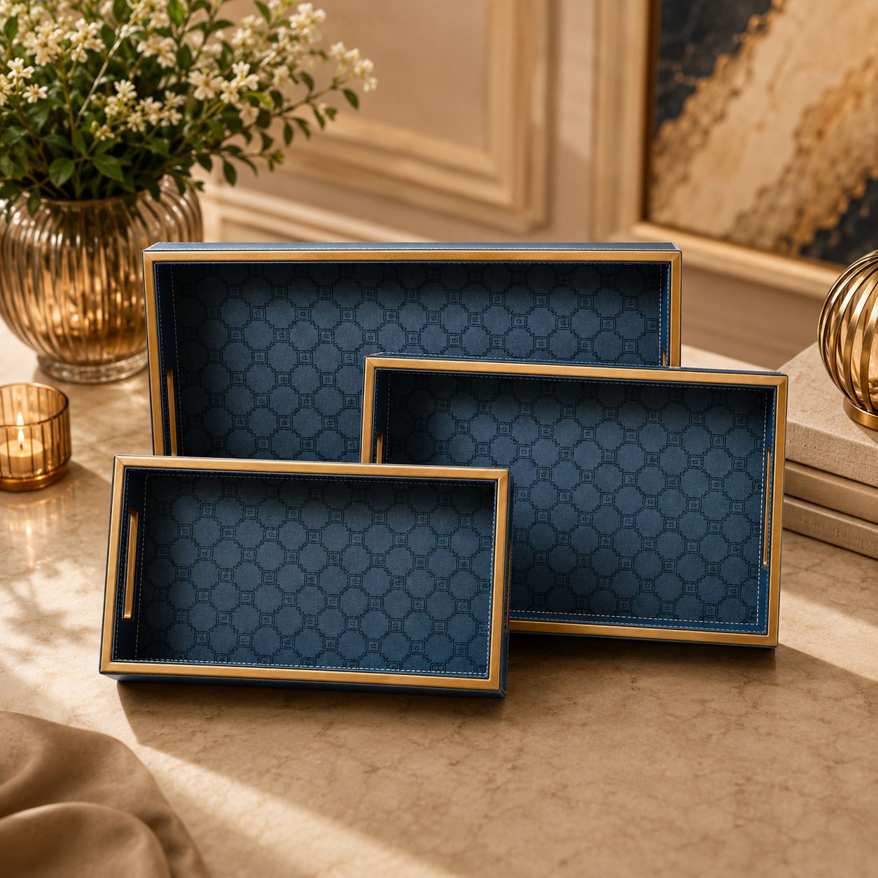 Lather Serving Tray Set of 3 with Premium Design Tray-image-31