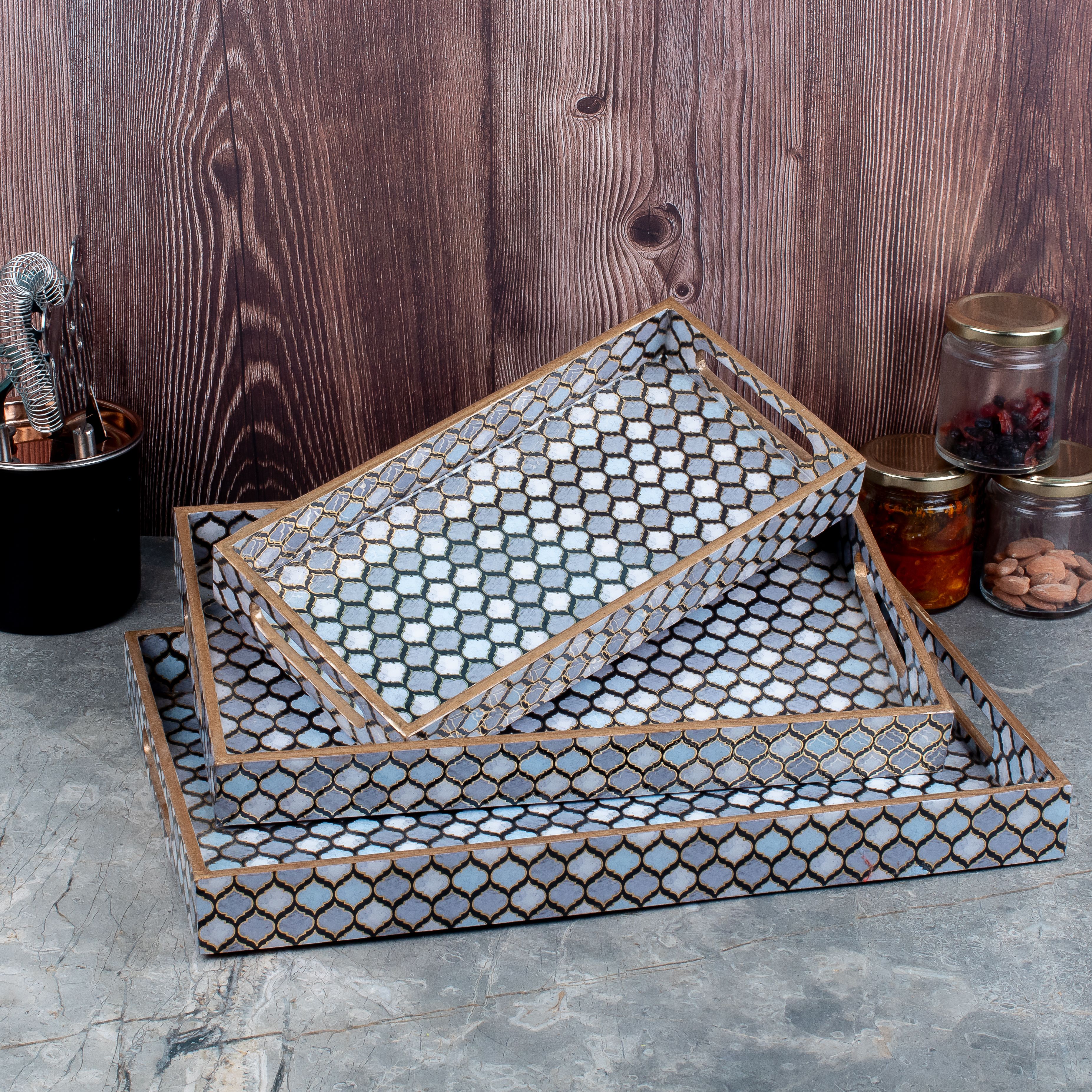 nohunt Diamond Wooden MDF Tray for Serving -10 Inch X 15 Inch-Serving Tray Tray-picture-17