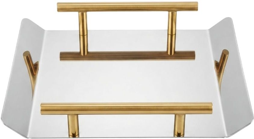 yopple Stainless Steel Serving Tray with Golden HandlesDecorative Vanity Organizer Tray Tray-picture-24
