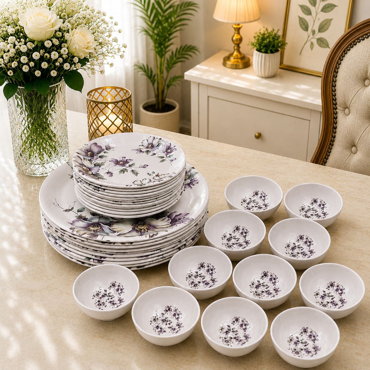 Melamine 11" dinner plate With Snacks & Veg-bowl Set of 36 pc Md20 Dinner Plate-image-28