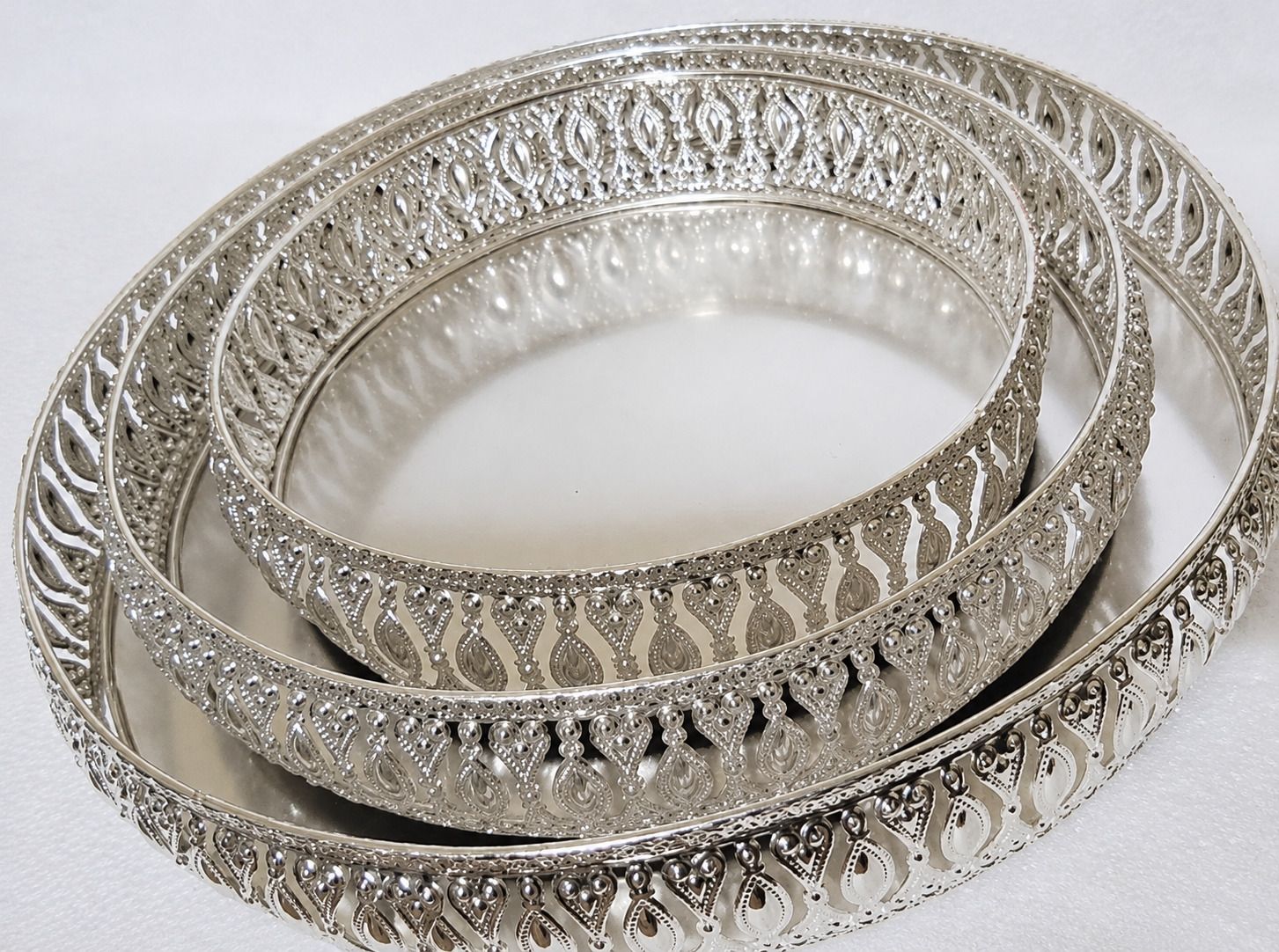 Dekorah Designs German Silver Plated Tray Set of 3 Tray-image-27