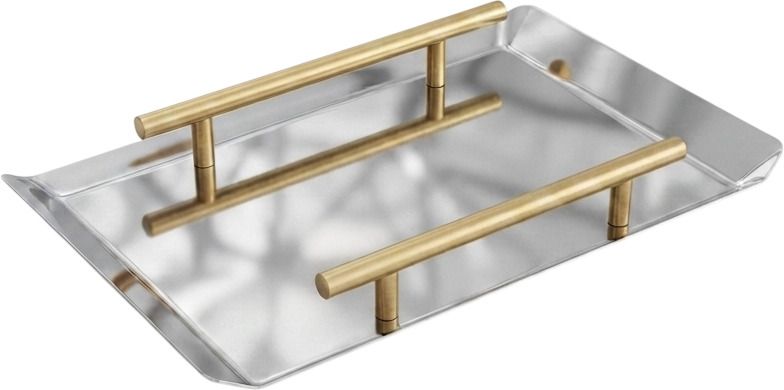 gyanadh Stainless Steel Serving Tray Gold Handle Rectangle Tea Snacks Tray Kitchen Tray-picture-0