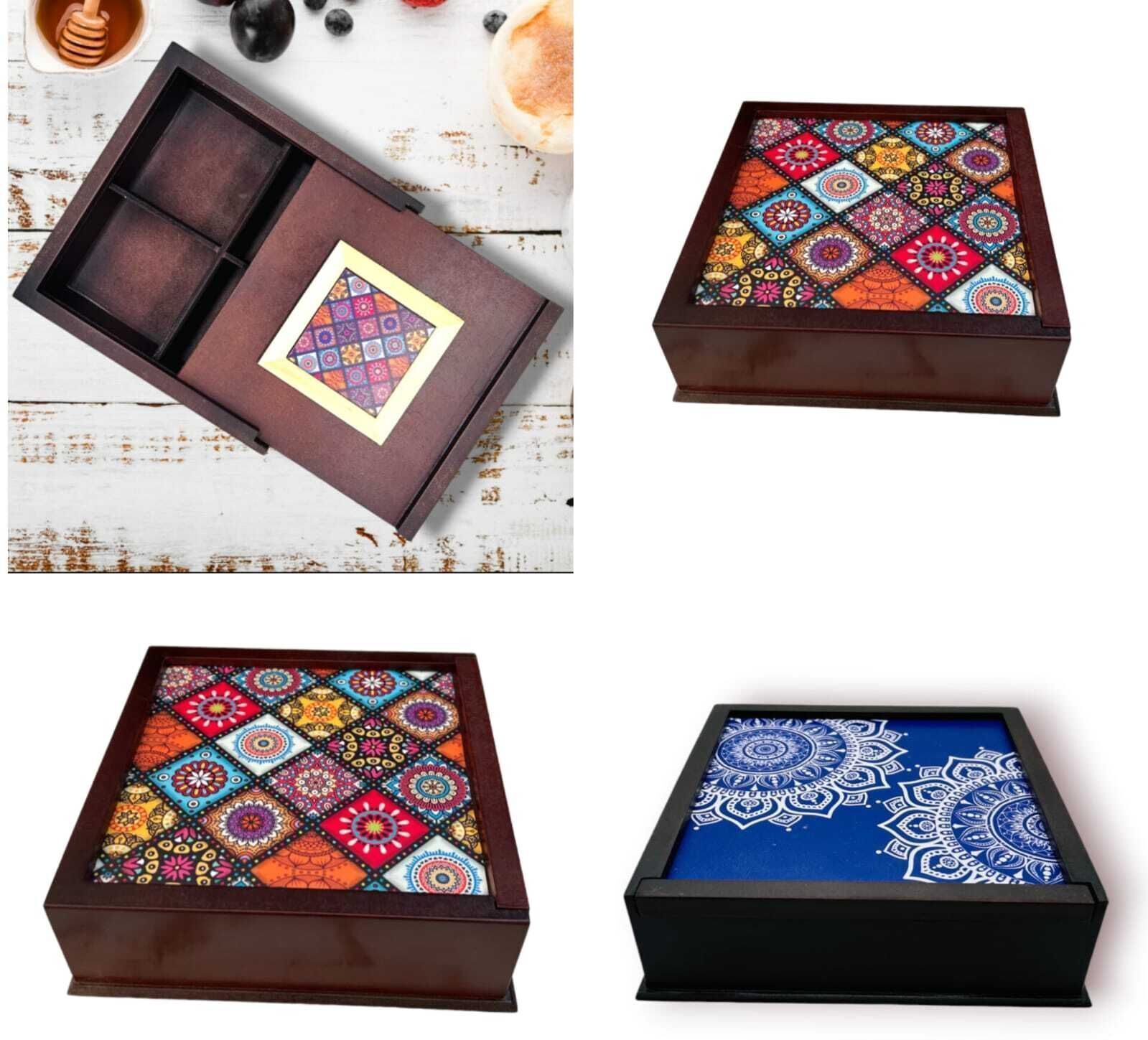 Wooden tray set of 4 multicolor print|Serving Tray|AHS-TRAY4 H139_1407 Tray-image-17
