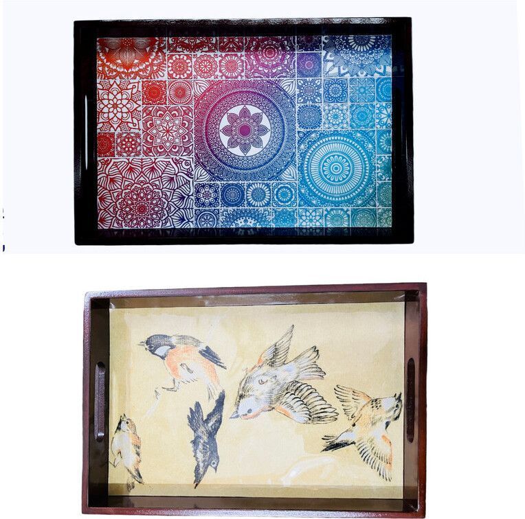 Wooden tray set of 2 with UV print|Serving Tray|Multipurpose Tray|AHS-T1381_14 Tray-image-45