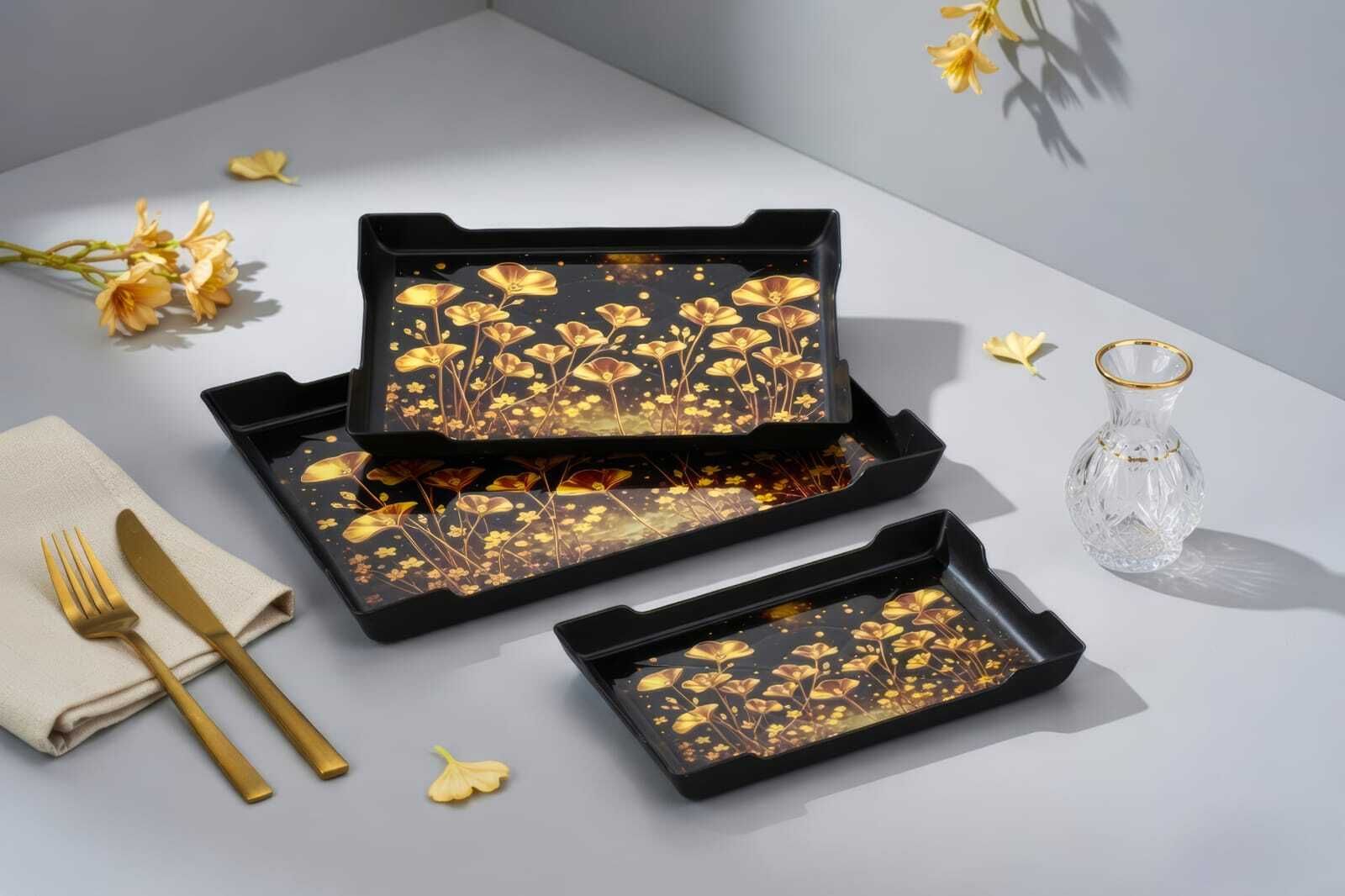 Serving Tray Set with Handles | Durable Plastic Snack & Dining Trays (Set of 3) Tray-image-27