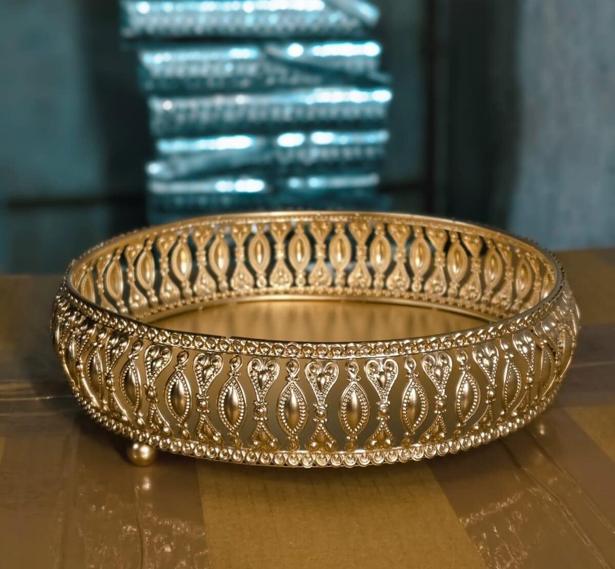 Golden Metal Round Mini Serving Tray Tray