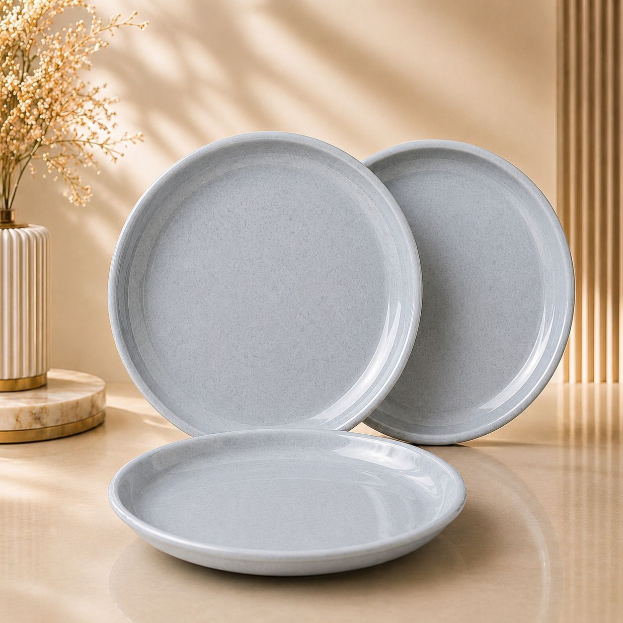 Grey Stone Finish 11 Inch Round Plastic Dinner Plate-image-1