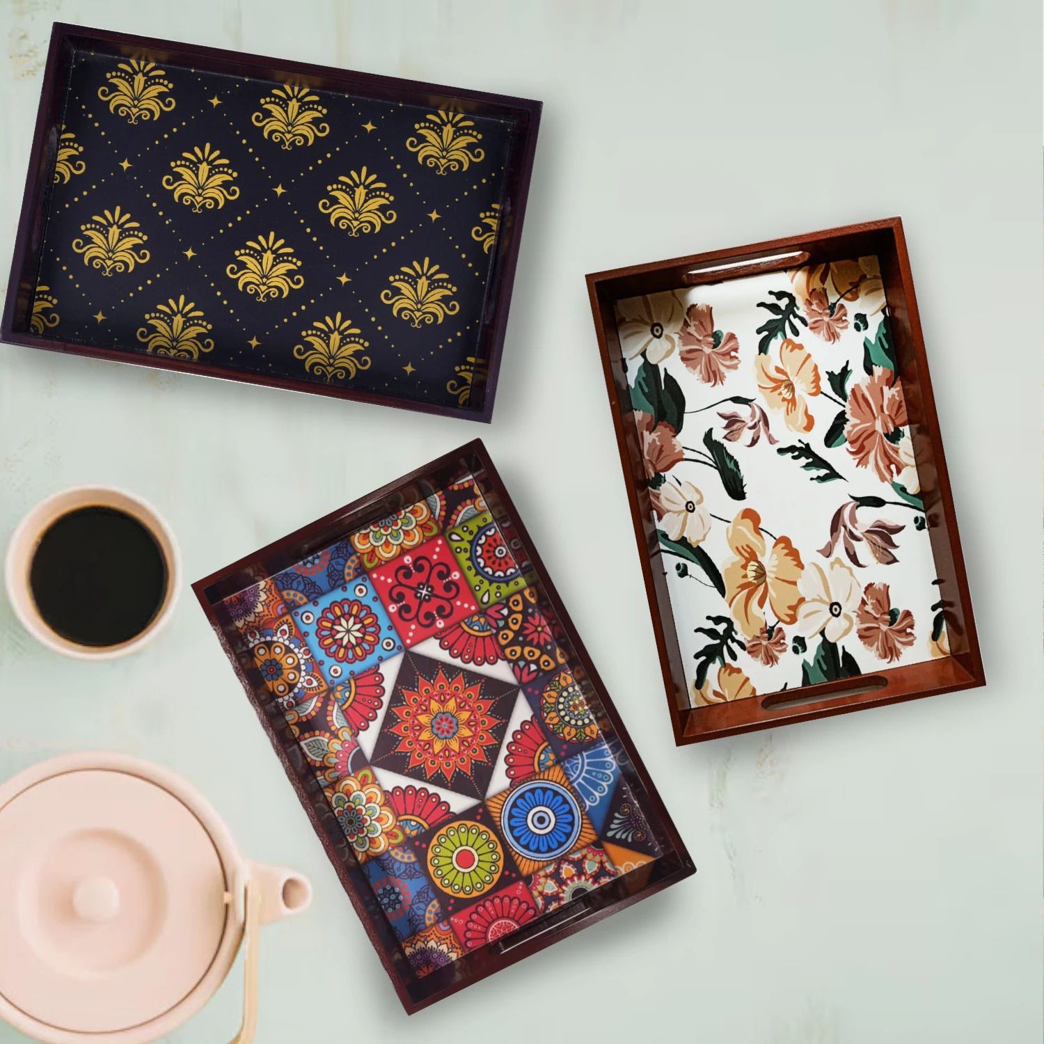 angira handicarft Wooden Tray set of 3 for serving Tea/coffee/snacks AHS-TRAY129_1310 Tray-picture-32