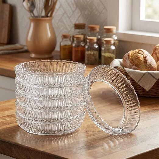 300ml Small Ribbed Serving Dish Set Round Glass Plate for Snacks Tray Pack of 6 Tray-image-14