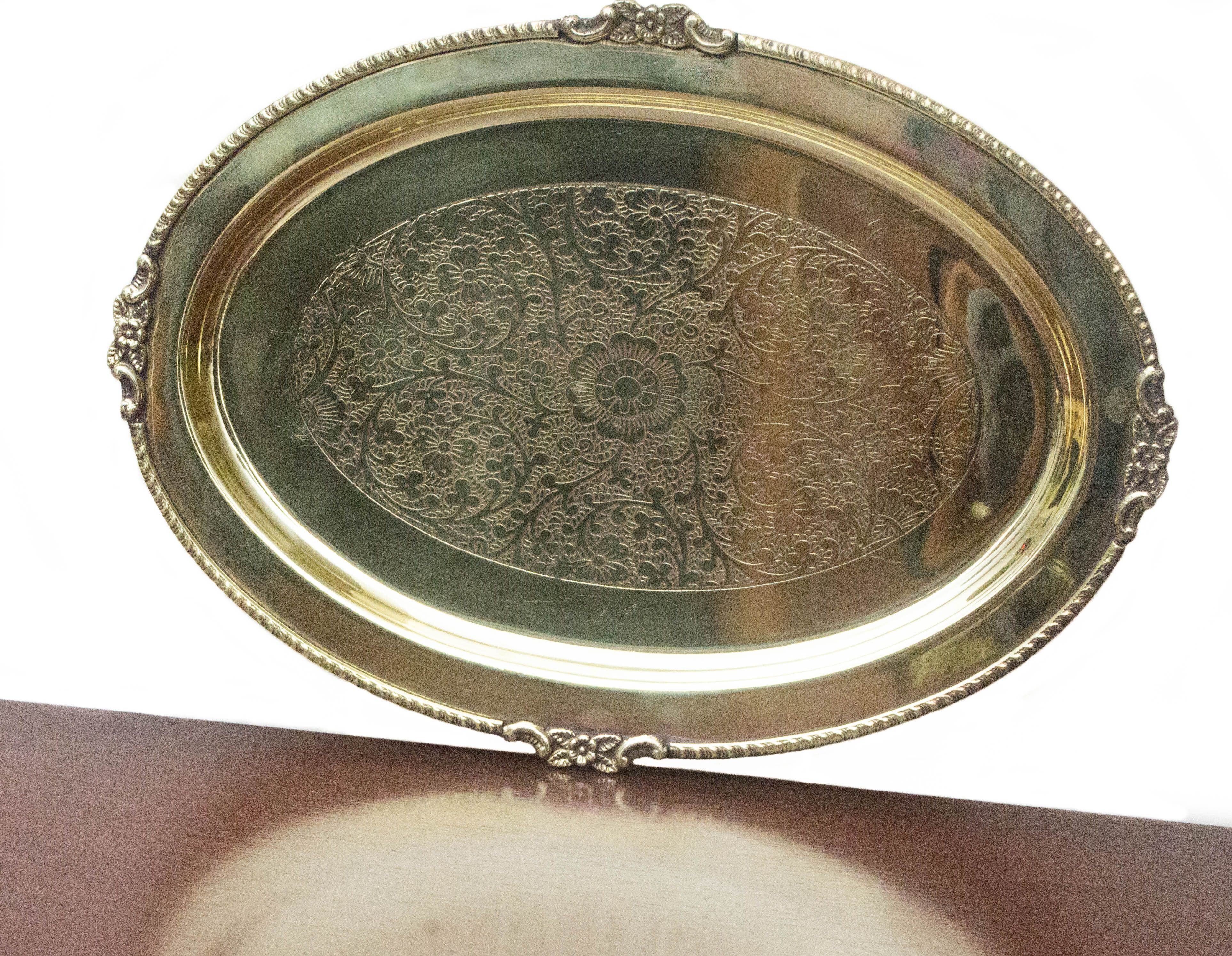 Brass Engraved design Serving ovel Tray- 12.5 x 8.75 inches Tray-image-20