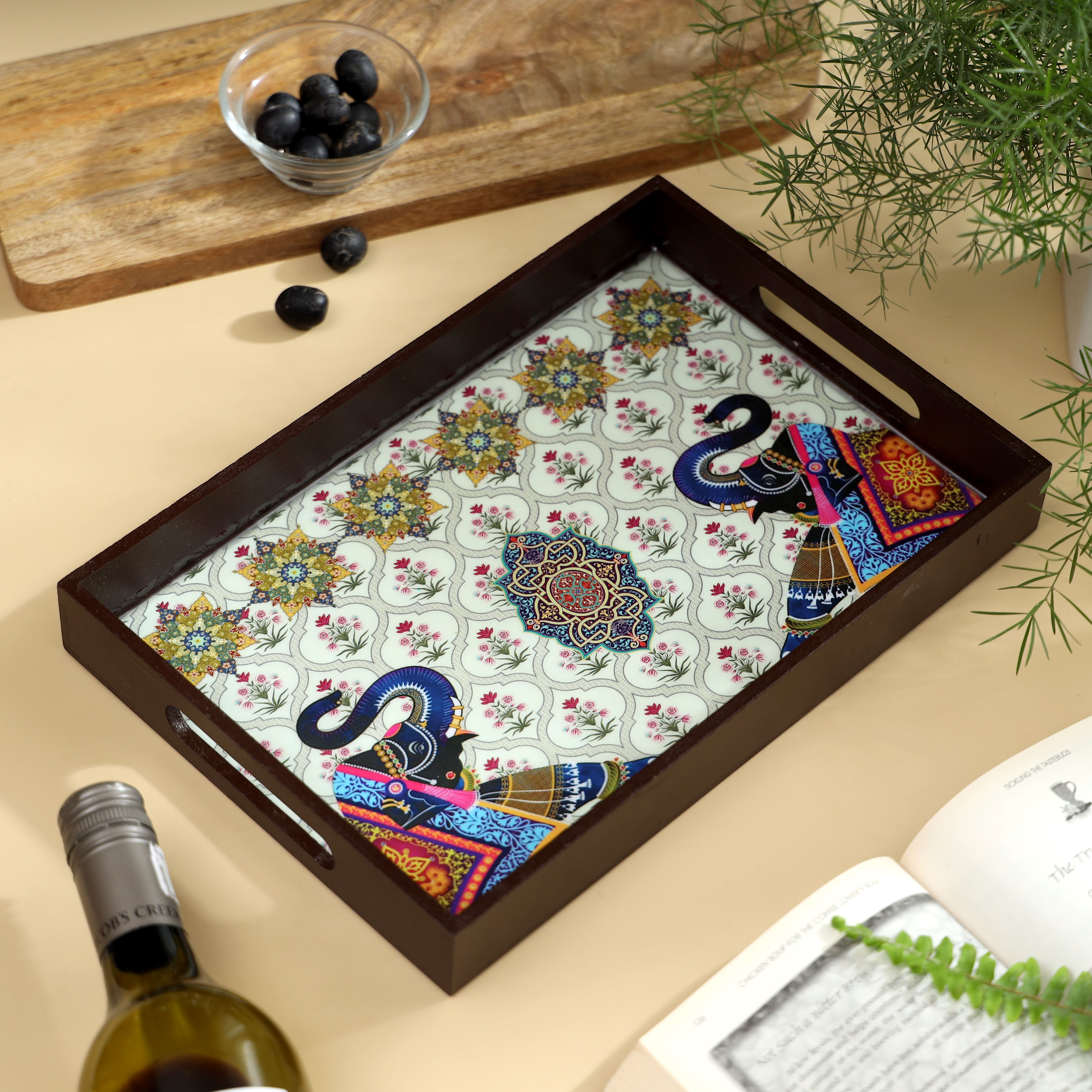 duli MDF Wood Rectangle Elephants Design Serving Tray for Home & Kitchen 12x8 Inch Tray-picture-16