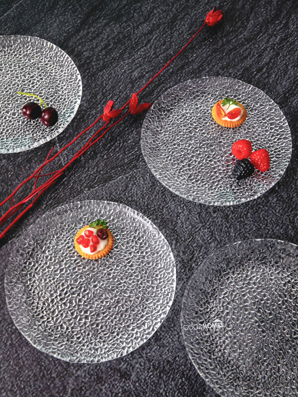 goodhomes Glass Ice Pattern Fruit Plate set Tray image 1