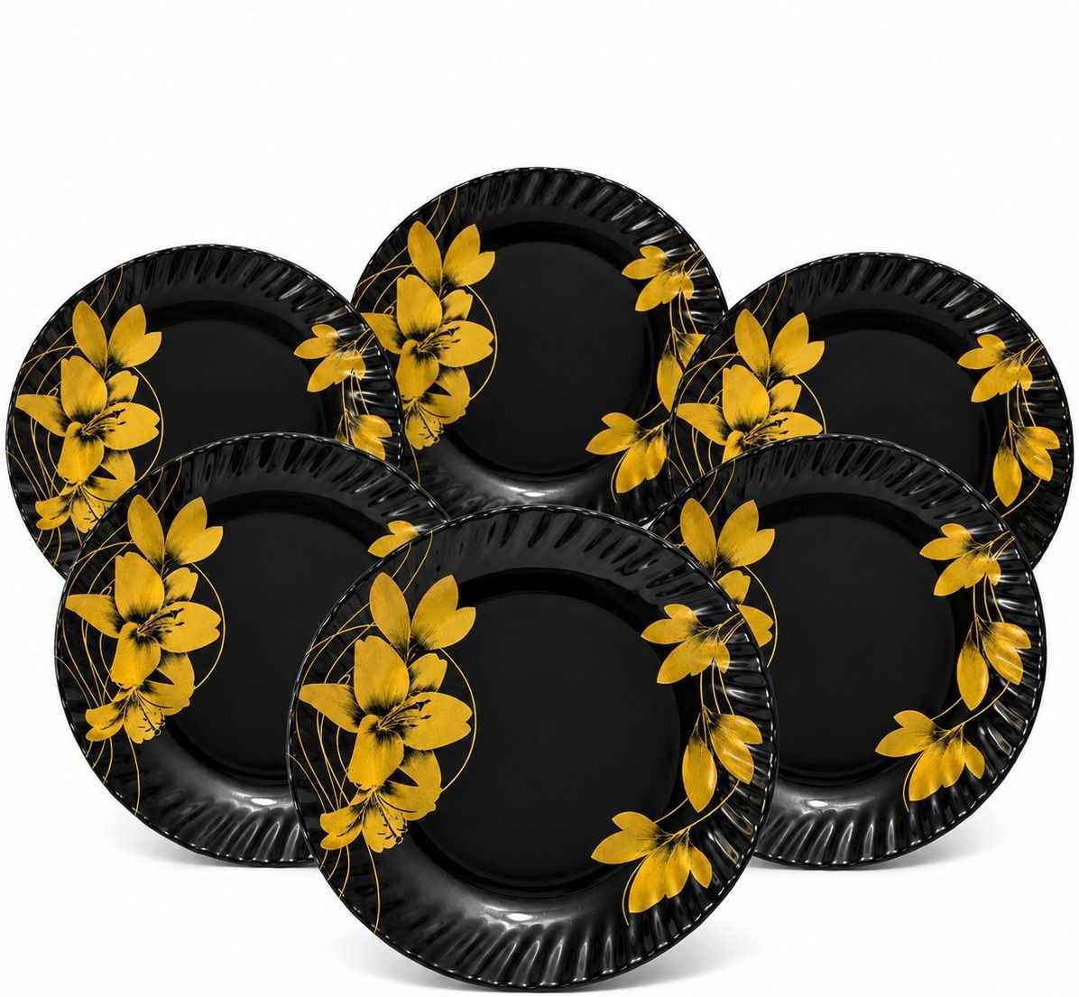 b s melamine Celebrations B2 Melamine Half Plate Set of 6, 23 cm Black & Gold Floral Half Plate-picture-0