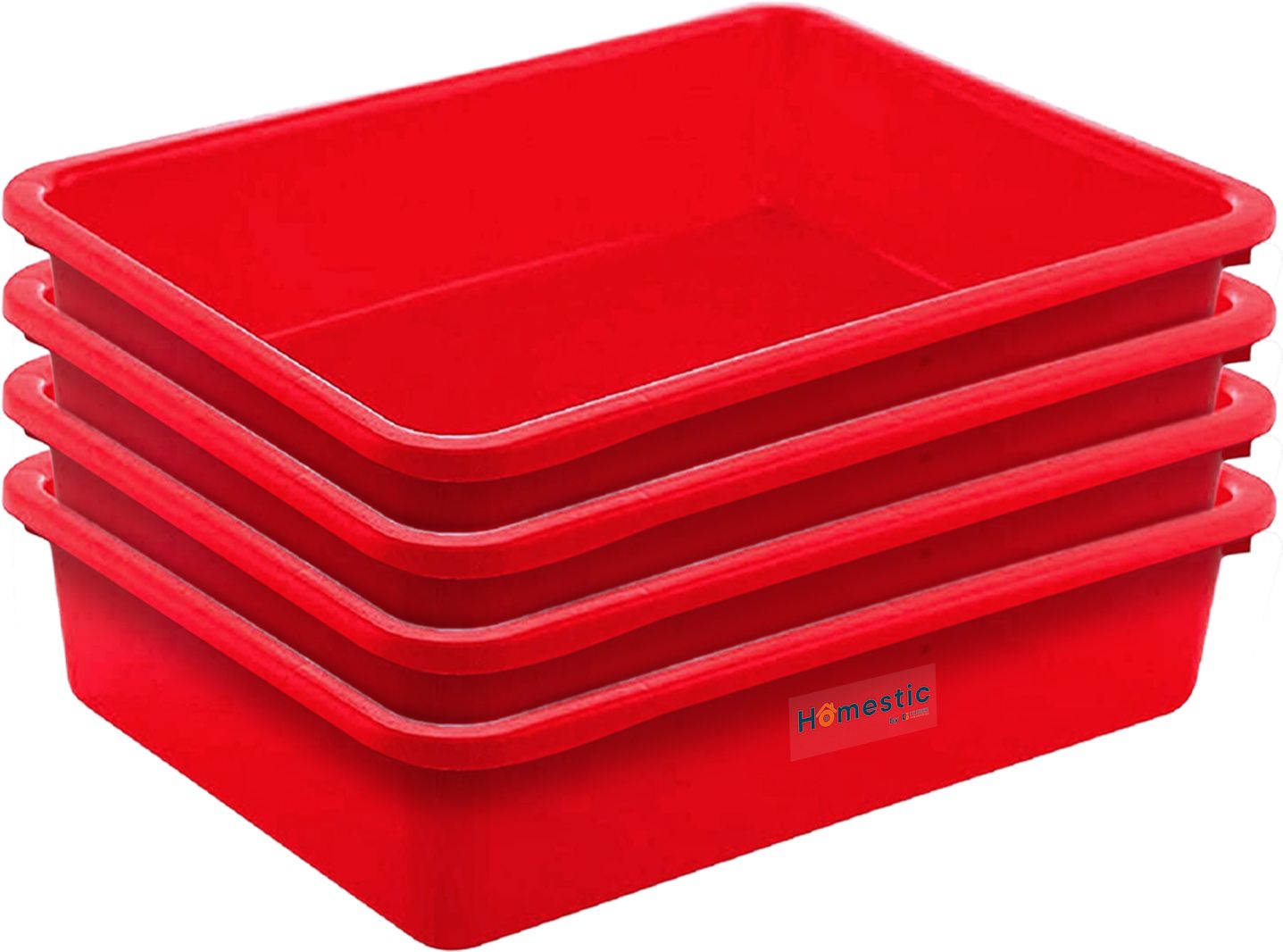 homestic Multiuses Rectangular Plastic Large Tray, Bin, Organizer Pack of 4 (Red) Tray-picture-27