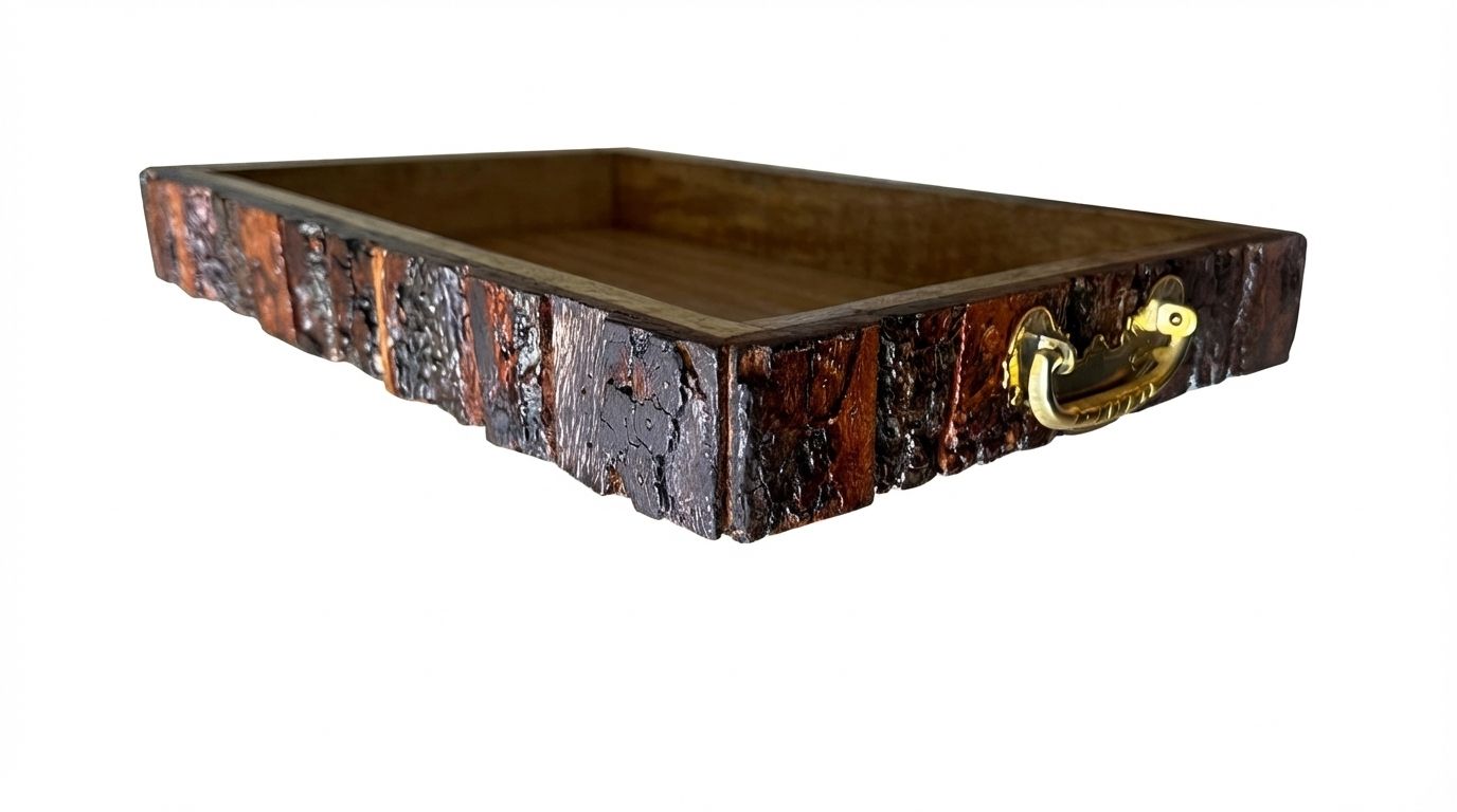 Mango Wood Rustic Buckle Tray Food-Safe Platter for Snacks, Coffee (15x10x2) Tray-image-36