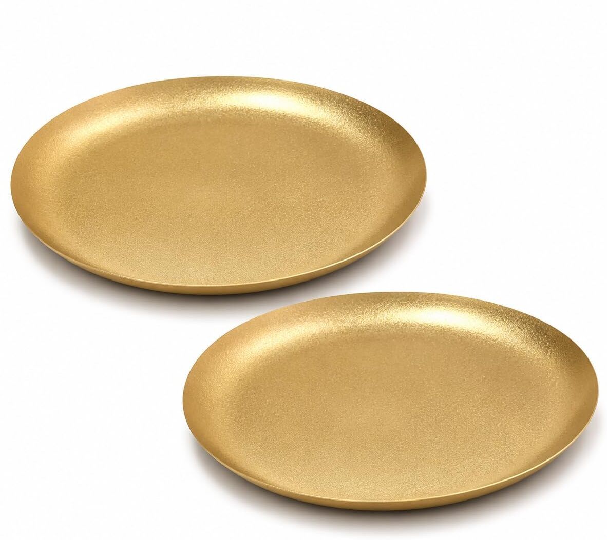Gold Finish Aluminum Round Buffet Serving Plate Set of 2 Tray-image-27