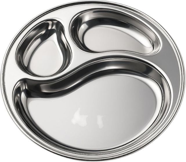 Stainless Steel Round Plate with 3 Compartments | Partition Dinner Plate - Sectioned Plate-image-38