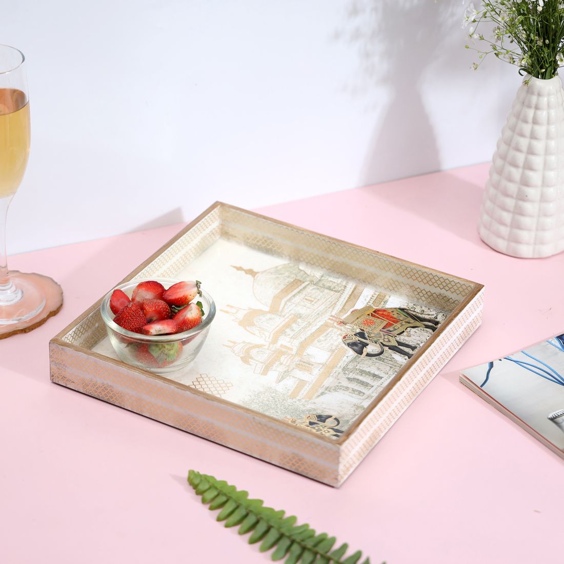 duli Decorative Wooden Serving Tray with Glossy Enamel Finish Royal Elephant Print Tray-picture-31