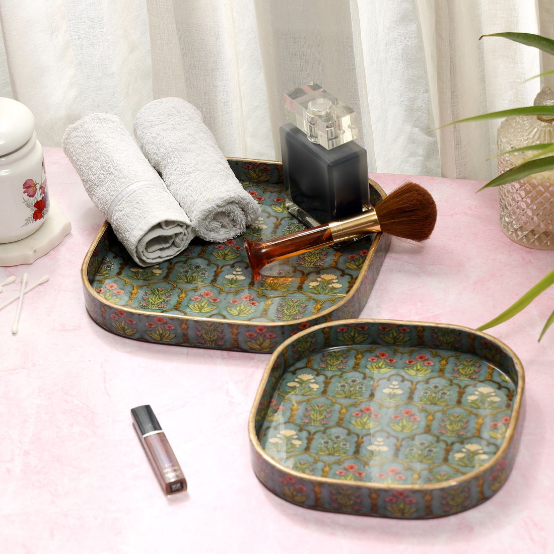 Set of 2 Jharoka Design Serving Tray for Festive Gifts 9x9 & 8x8 Inches Tray-image-32