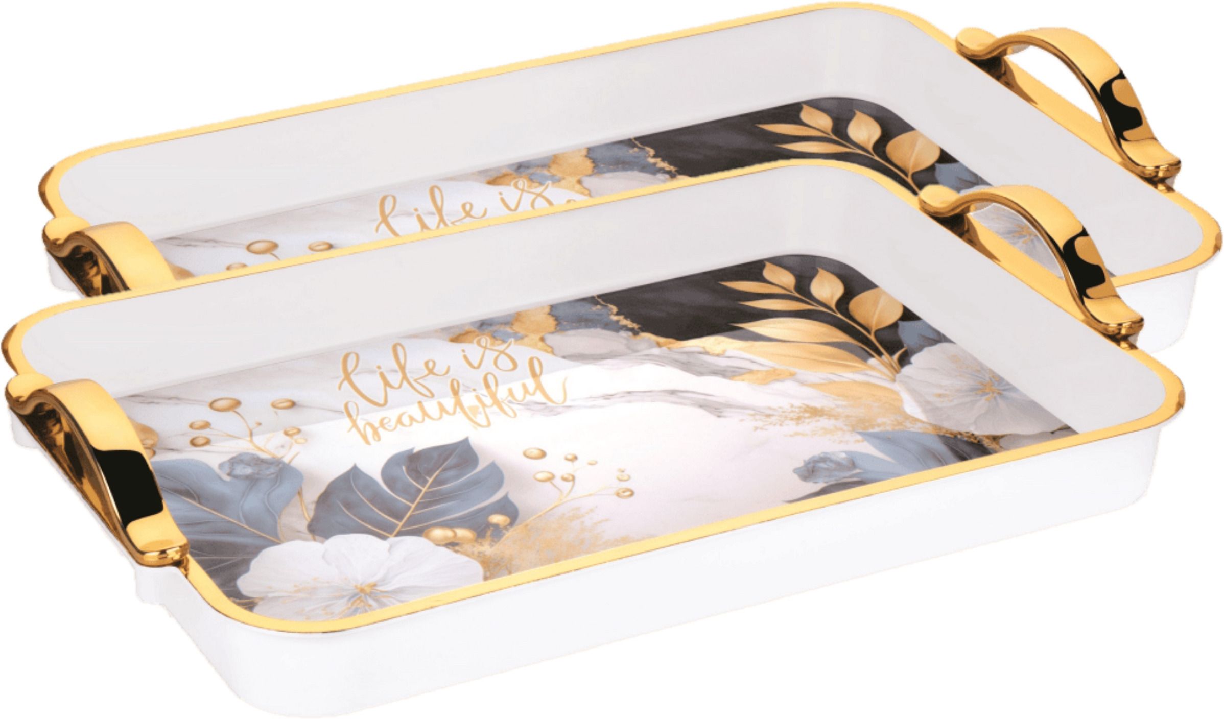 2pc Flower Printed Serving Tray for Tea, Coffee, Snack, Kitchen & Dining Table Tray-image-26