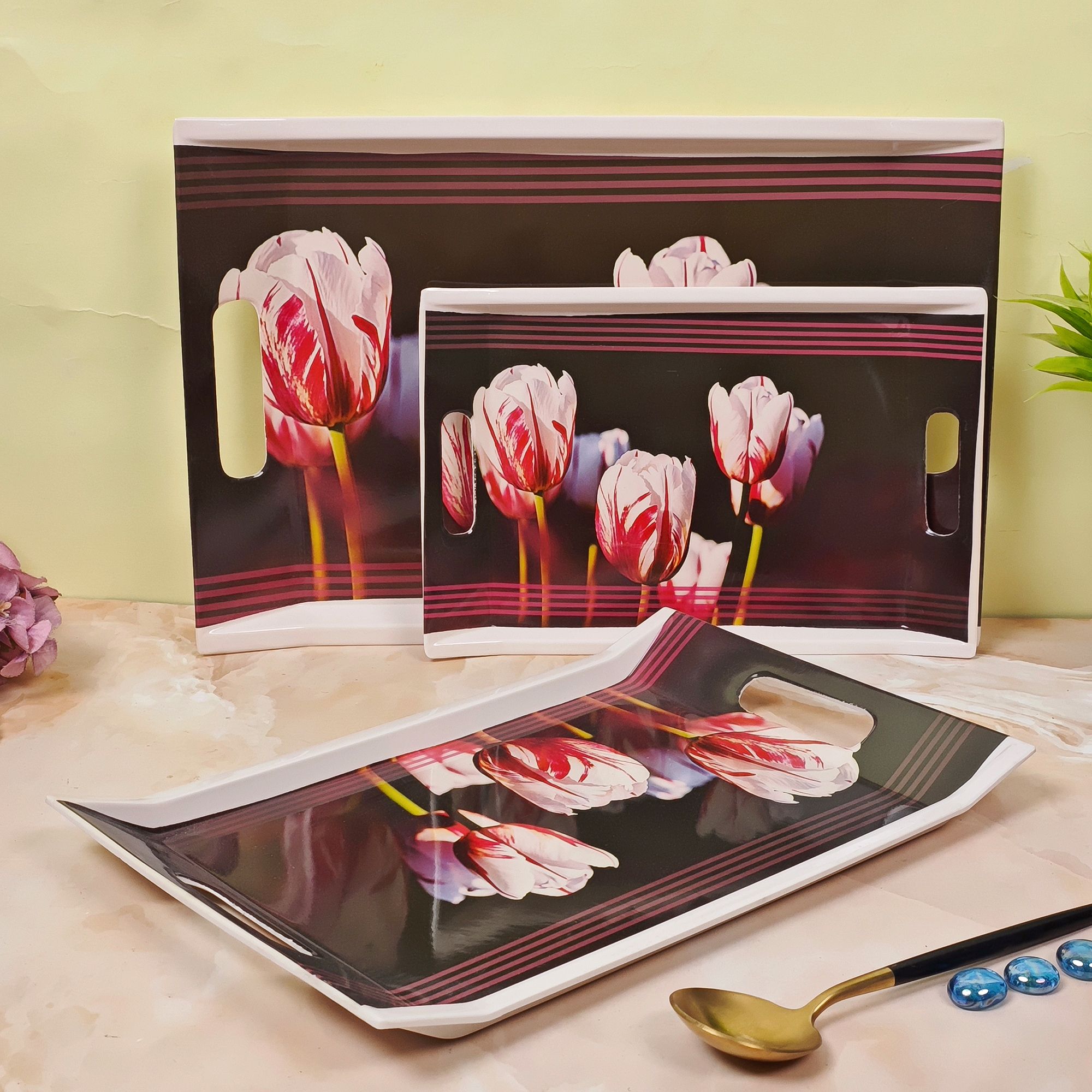 U.P.C. Melamine Multicolor Serving Tray, Set of 3 (Small, Medium and Large Size) Tray Tray-image-27