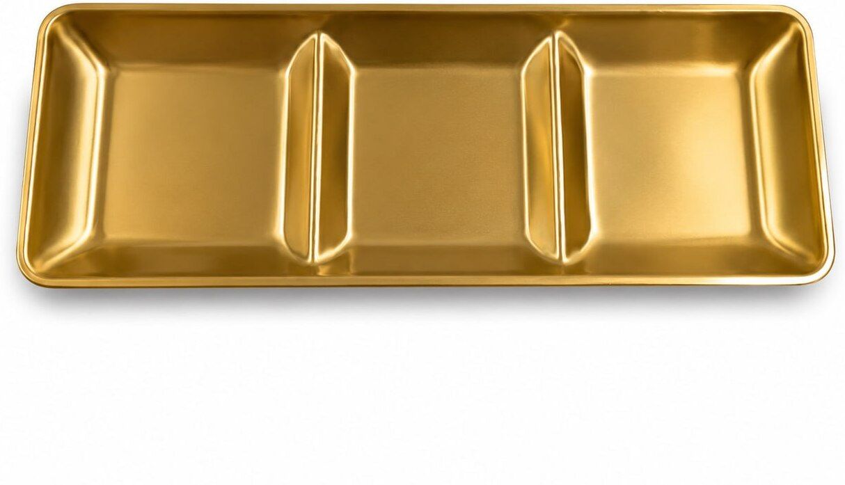 yopple Golden Stainless Steel 3 Compartment Serving Tray Plate for Snacks & Dry Fruits Chutney Plate-picture-26