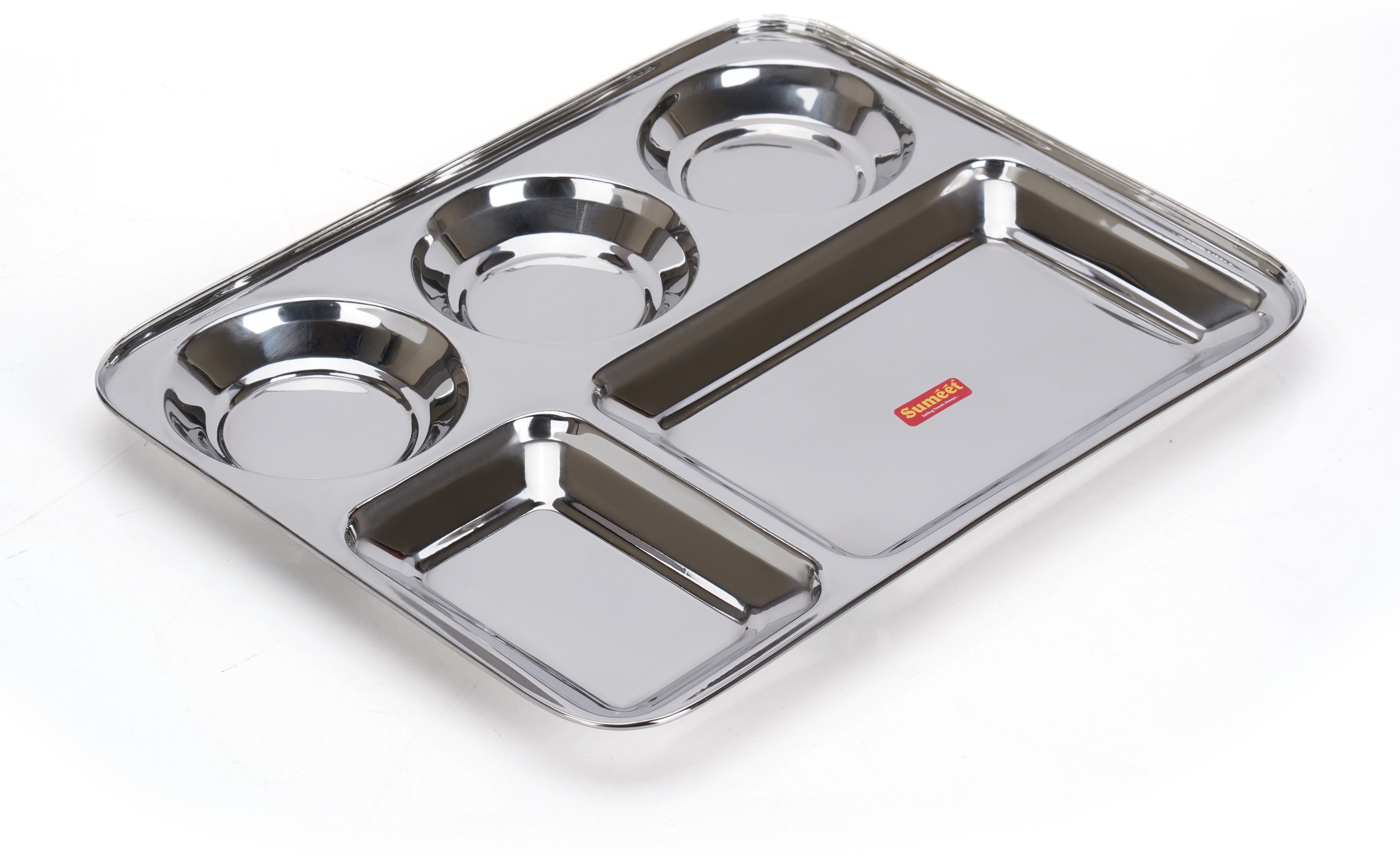 sumeet Stainless Steel Rectangular 5 in 1 Compartment Lunch / Dinner Plate, 33.5cm Sectioned Plate-picture-33
