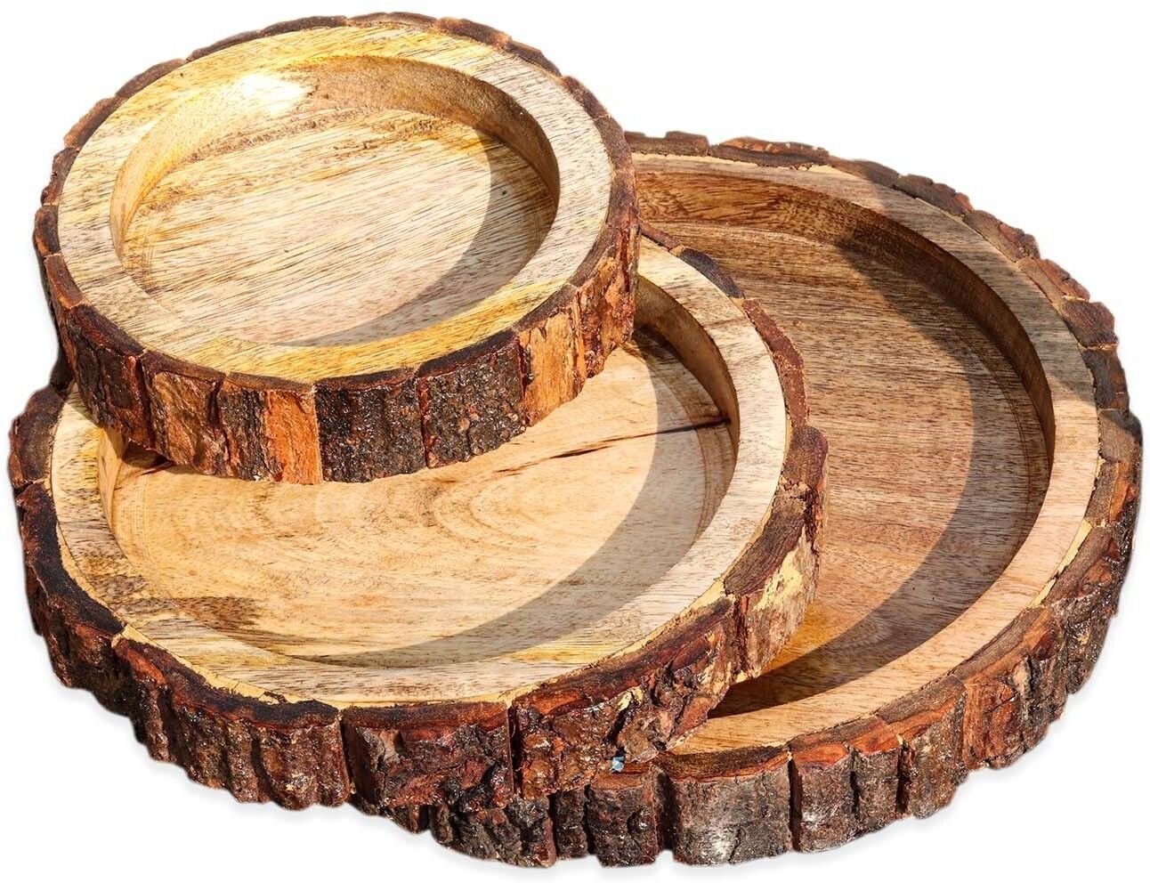 Beautiful Wood Table Serving Plates Round Tray-image-4