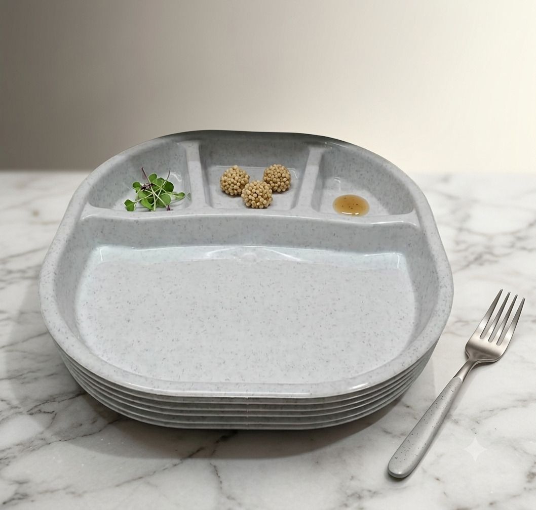 diamondes Set of Six Compartment Plastic Dinner Plates for Everyday Family Dining Sectioned Plate-picture-40