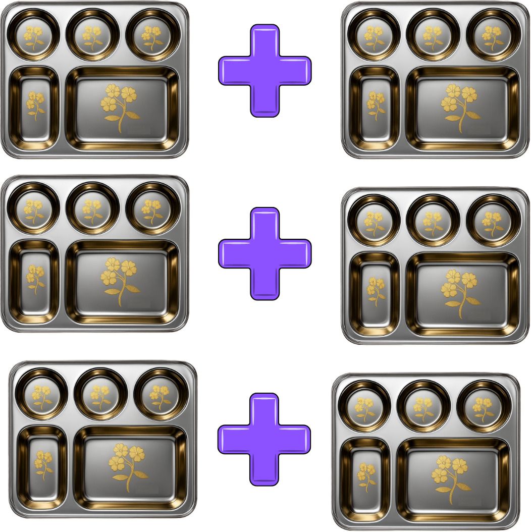 Premium Stainless Steel 5-Compartment Dinner Plate (Thali) – Set of 6 Dinner Plate-image-49