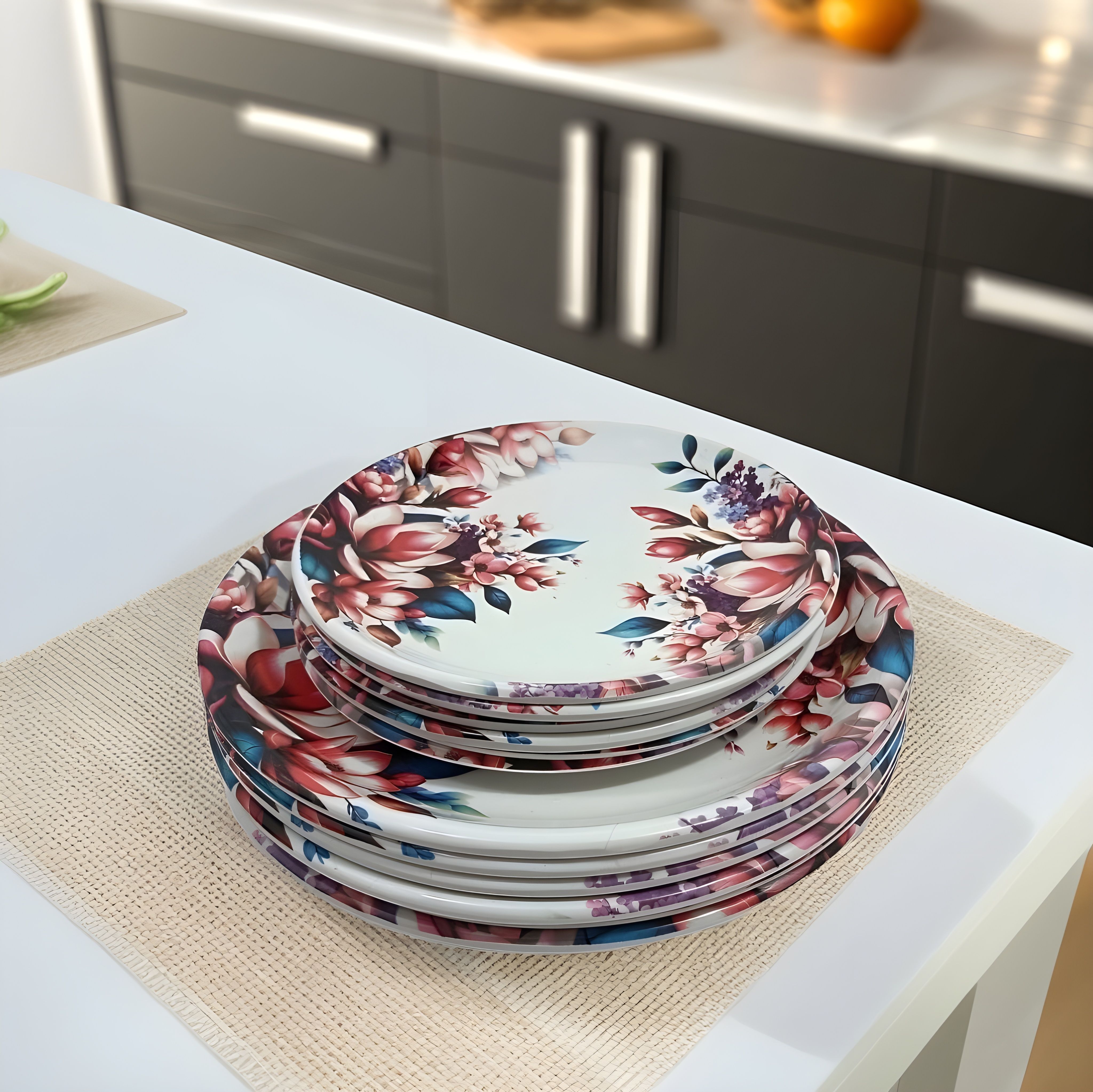 Melamine Round Printed 6 Full Plates & 6 Half Plates - Durable & Easy to clean Dinner Plate-image-29