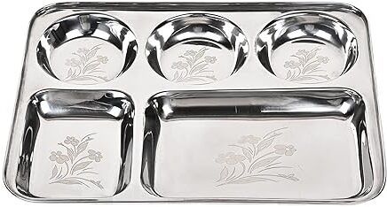 Stainless Steel 5 in 1 Compartments Bhojan Thali lesser print Sectioned Plate-image-30