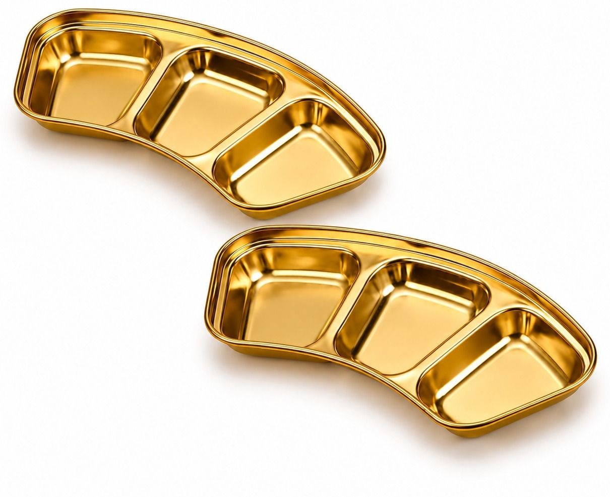 samusagya 3 Grid Stainless Steel Mirror Finish Sauce Dish for Chutney Chip & Dip Tray-picture-4