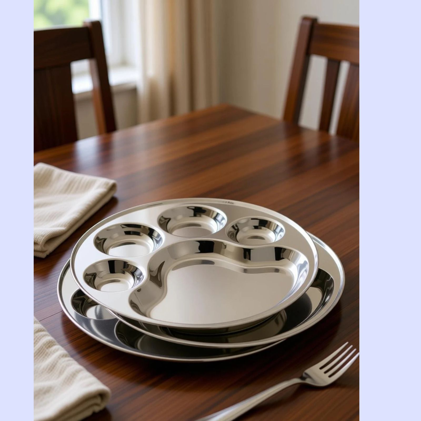 shain g Premium Stainless Steel Compartment Round Thali Plate Set Pack of 6 Dinner Plate-picture-25