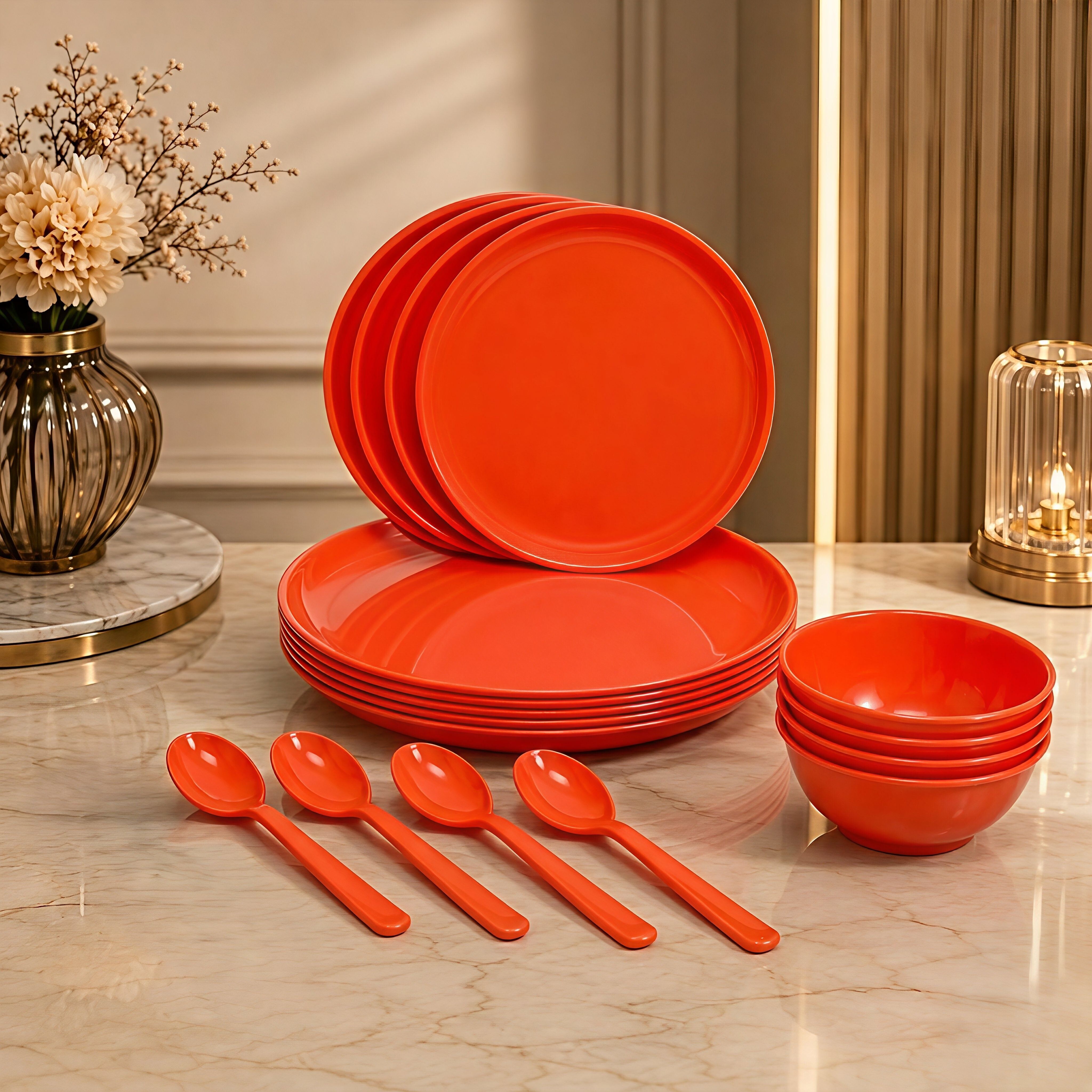 gepenterprises Plastic Dinner Set | Red Crockery Set for Home Use Dinner Plate-picture-12